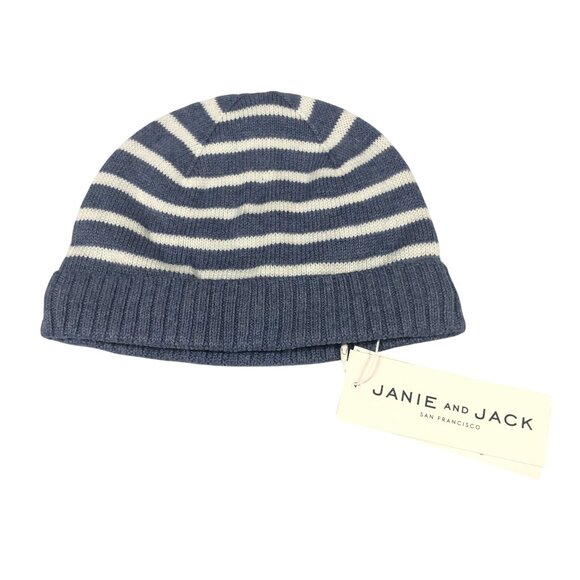 Janie and Jack Knit Beanie Hat Striped Blue White 3-6M - Picture 1 of 2